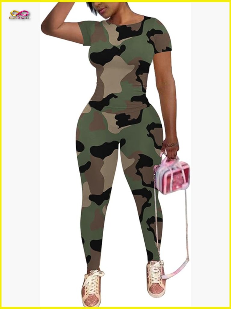 2 Piece Sets Short Sleeve Top Jogger Legging Tracksuit Active Workout Summer
